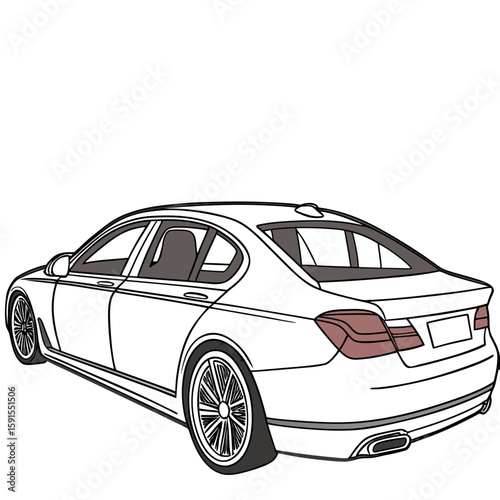 White luxury sedan rear view with tinted windows automotive vehicle