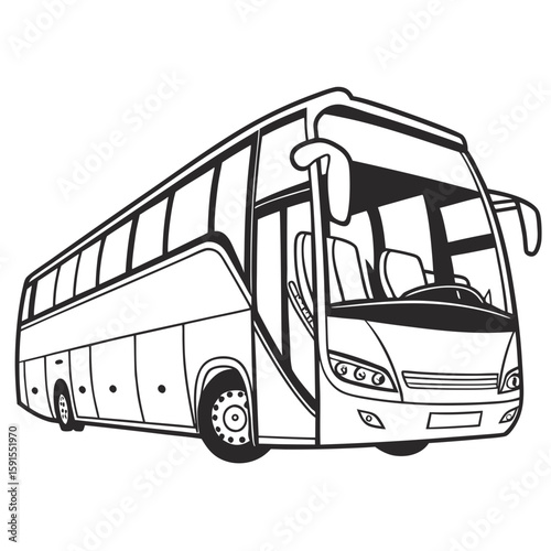 Black and white coach bus with large windows transportation travel