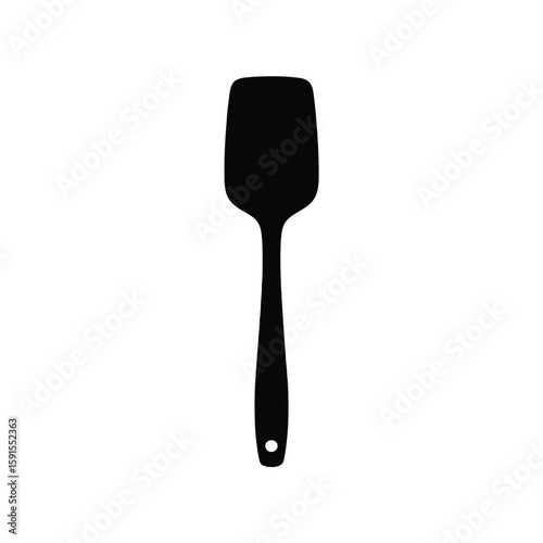 Black silhouette of a kitchen spatula with a hole in the handle on a white background