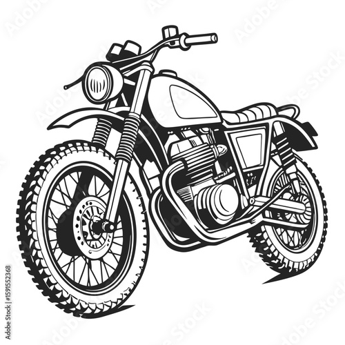 Black and white illustration of an off road motorcycle motorbike dirt bike