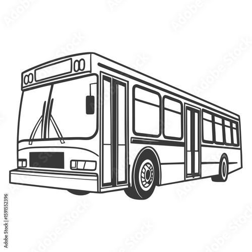 Black and white line art city bus with large windows public transport transportation