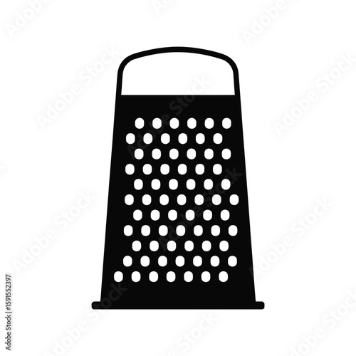Black and white silhouette of a kitchen grater with a handle