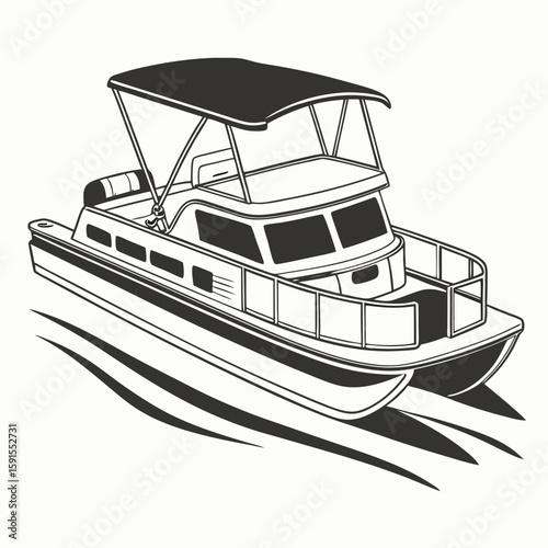 Black and white pontoon boat sailing on water watercraft leisure boat