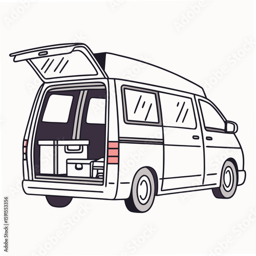 White van with open rear door and luggage vehicle transportation