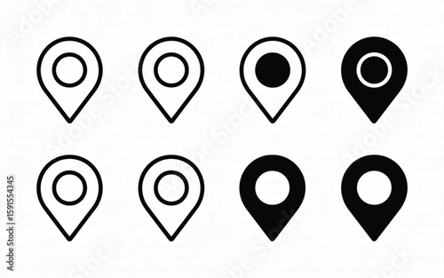 Set of navigation pins for maps, locations, and travel destinations