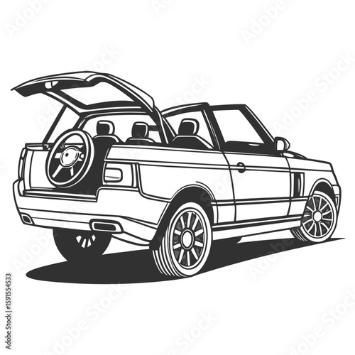 Convertible S U V with open trunk and spare tire vehicle