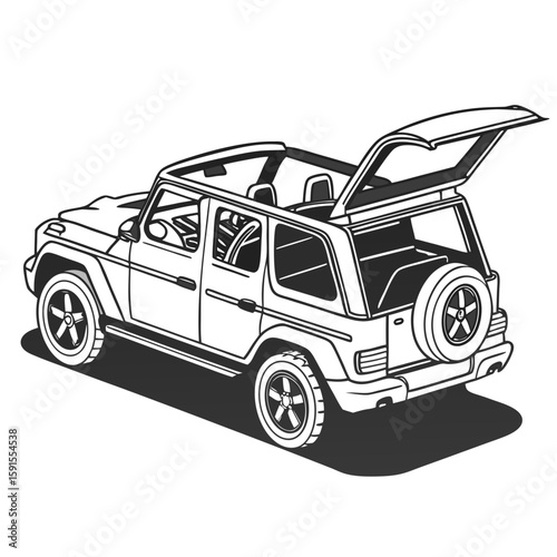 Convertible S U V with Open Trunk and Spare Tire convertible suv off road vehicle