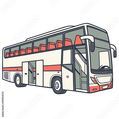 Cream and coral touring coach with open doors transportation vehicle