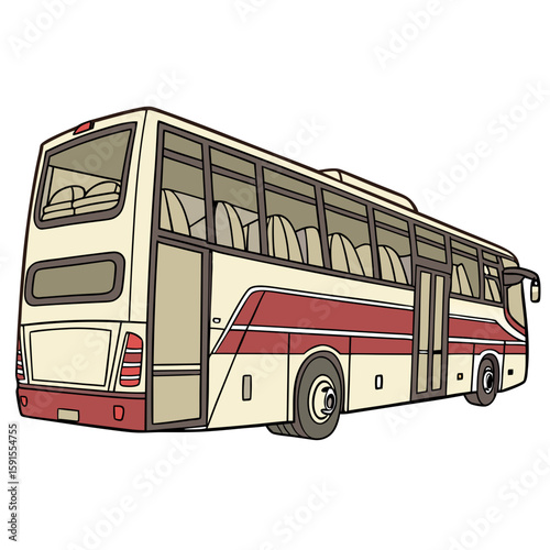 Cream and maroon touring coach with tinted windows transportation vehicle