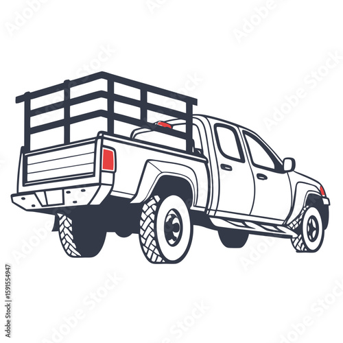 Dark blue cage pickup truck with red taillight flatbed truck vehicle