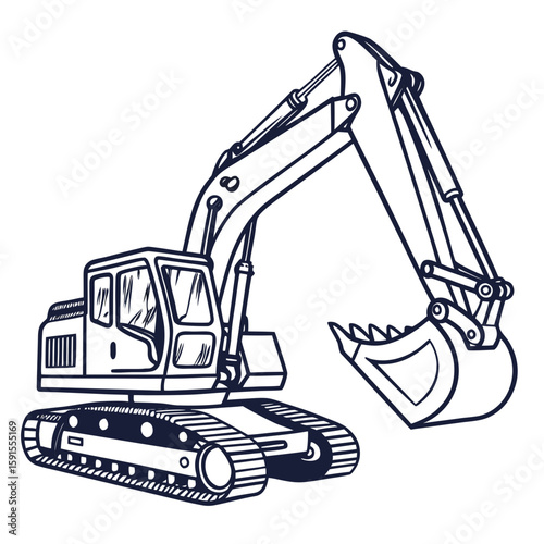 Dark blue excavator heavy construction machine heavy machinery digging