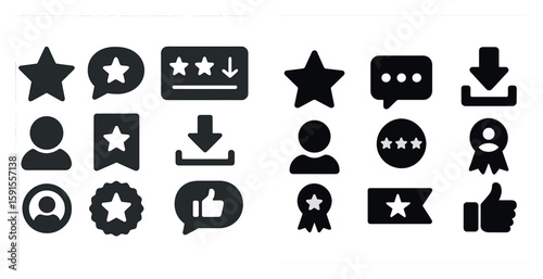Collection of icons, including stars, hearts, and thumbs up. The icons are arranged in two rows, with the top row featuring stars and the bottom row featuring thumbs up