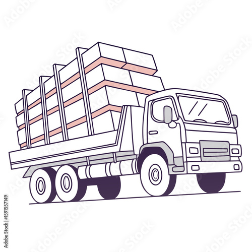 Flatbed truck carrying stacked cargo transportation delivery