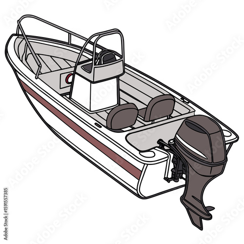 Gray and white motorboat with dark gray outboard motor watercraft vessel