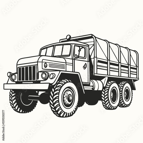 Heavy duty military truck with canvas cover transport off road