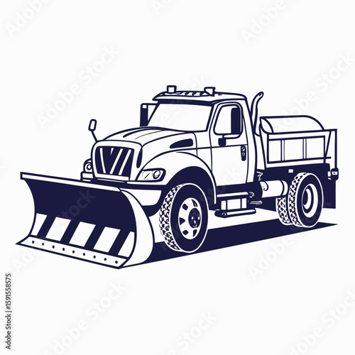 Heavy duty truck with snow plow and salt spreader winter service