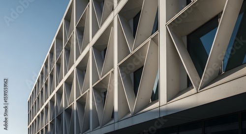 Geometric Concrete Facade of Modern Urban Building