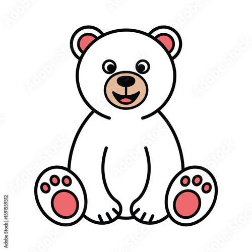 Cute cartoon polar bear sitting with pink paw pads and inner ears