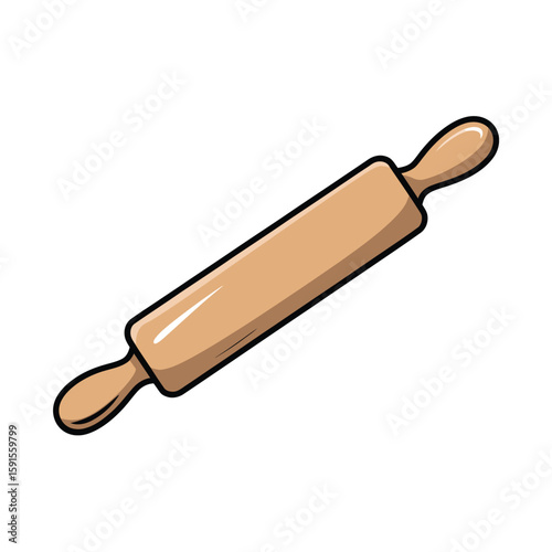 Simple cartoon illustration of a wooden rolling pin on a white background