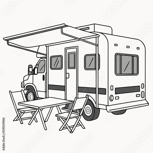 Motorhome with awning table and chairs camper camping