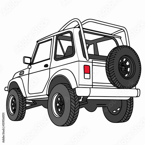 White compact off road vehicle with spare tire four wheel drive