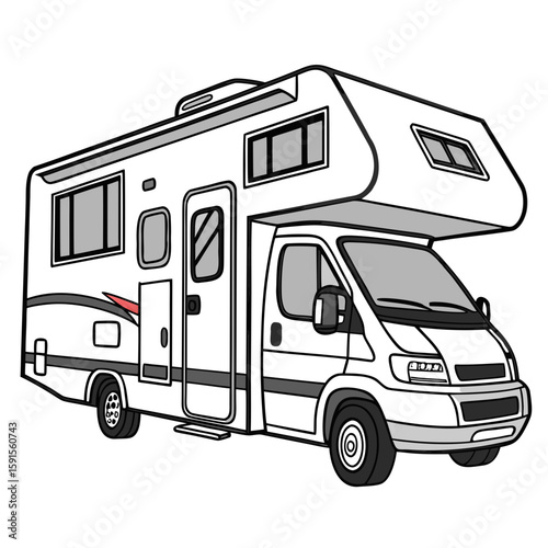 White motorhome with extended cab camper vehicle