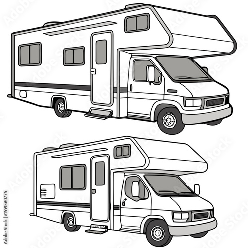 White motorhome with grey accents and windows campervan