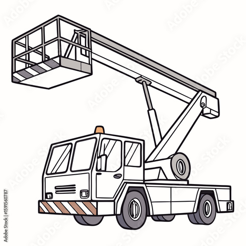 White lift truck with elevated platform aerial platform