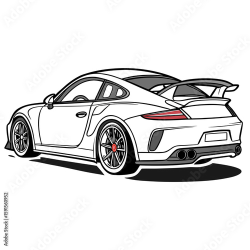 White luxury sports coupe with rear spoiler sports car