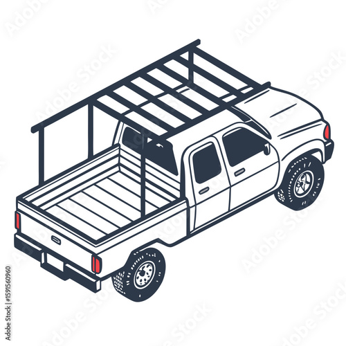 White pickup truck with dark blue frame and red taillights