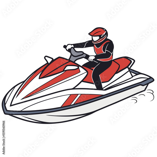 Red and white jet ski with rider watercraft recreation