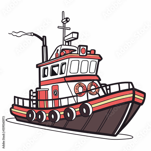 Red and white rescue boat with life preservers watercraft fire