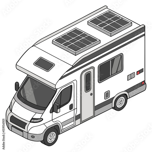 White recreational vehicle with solar panels campervan