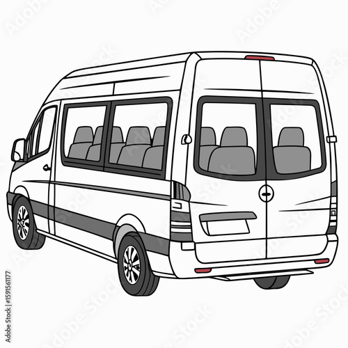 White passenger van with grey seats and tinted windows