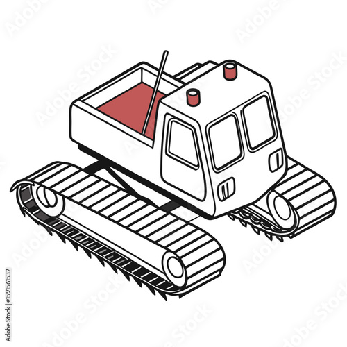 White snow groomer vehicle with red interior tracks
