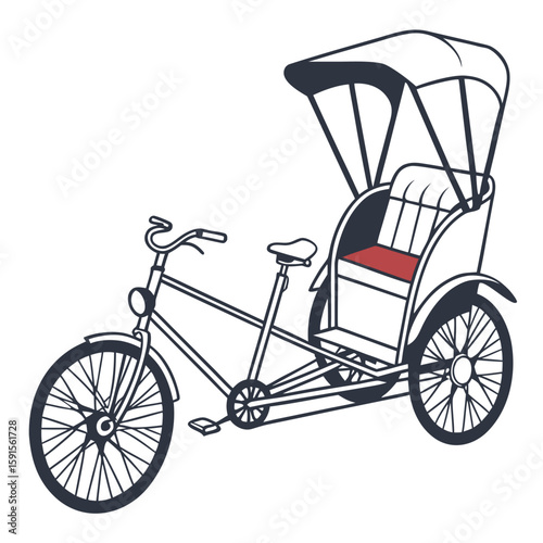 Rickshaw with red seat and canopy bicycle transport