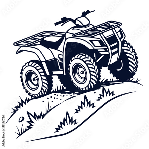 Rugged A T V driving on grassy terrain quad bike all terrain vehicle