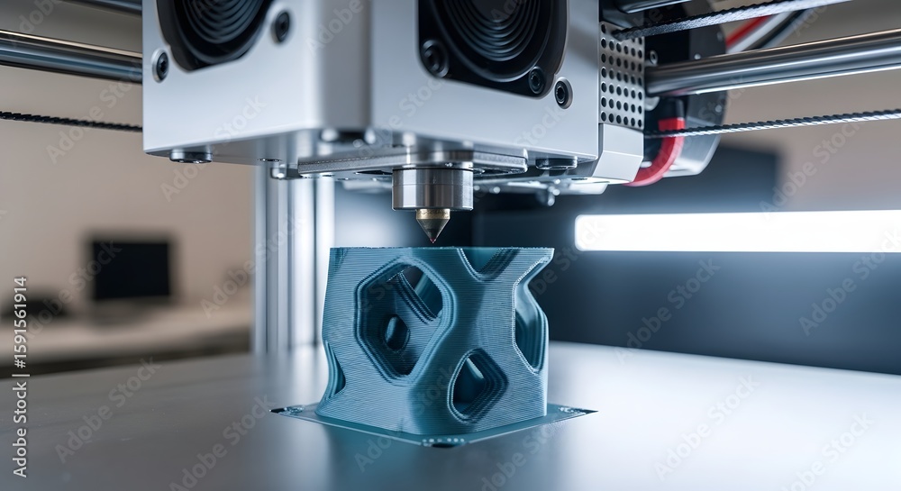 Fototapeta premium Modern 3D Printer Creating Complex Blue Object