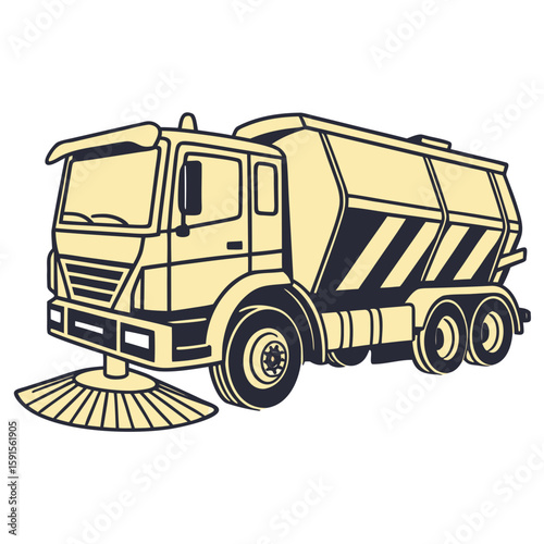 Yellow sweeper truck with dark blue outlines street cleaner
