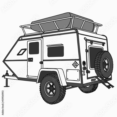 Rugged off road camper trailer with rooftop tent adventure camping