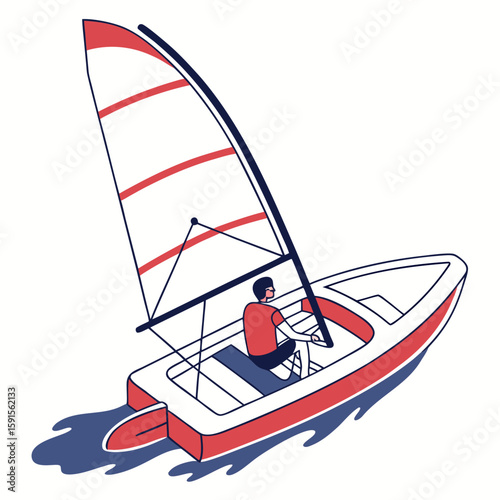 Windsurfer sailing red blue white boat windsurfing