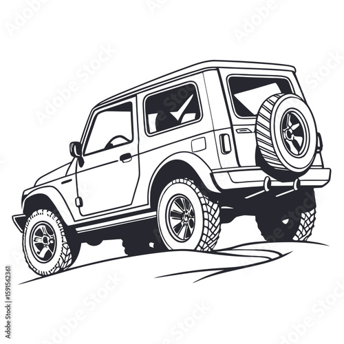 Rugged offroad vehicle with spare tire four wheel drive adventure vector