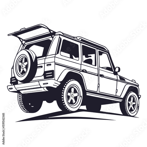 Rugged offroad vehicle with open rear door transport