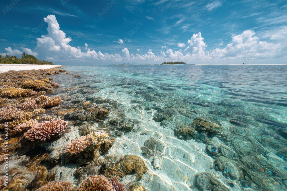 Obraz premium explore breathtaking biodiversity of maldives where vibrant marine life thrives alongside lush tropical flora