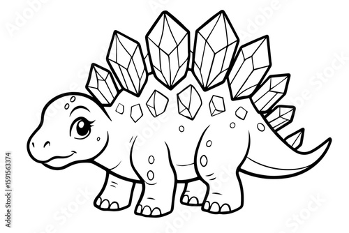 Magical Crystal Stegosaurus Dinosaur Isolated Vector Coloring Page