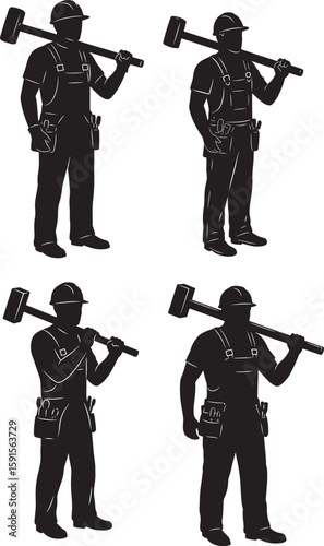 Construction worker holding sledgehammer silhouette