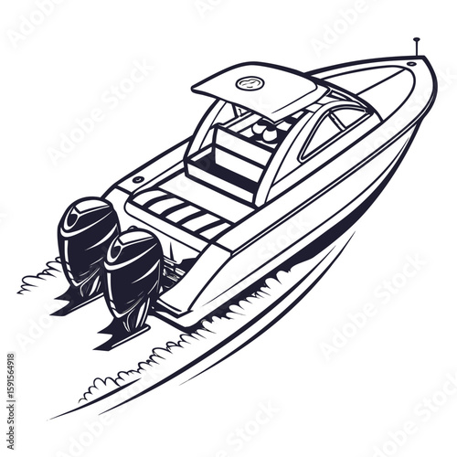 Speedboat with twin engines and water spray maritime