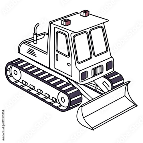 Tracked vehicle with plow and warning lights snow groomer bulldozer