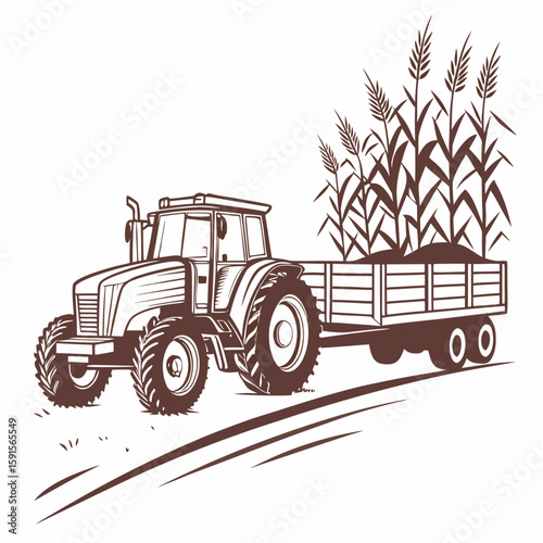 Tractor hauling corn stalks in trailer agriculture farm
