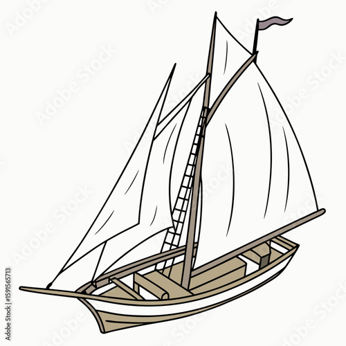 Traditional sailing vessel with white sails and brown hull sailing boat